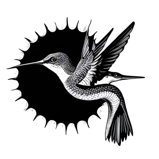 Snake And Humming Bird With Sun