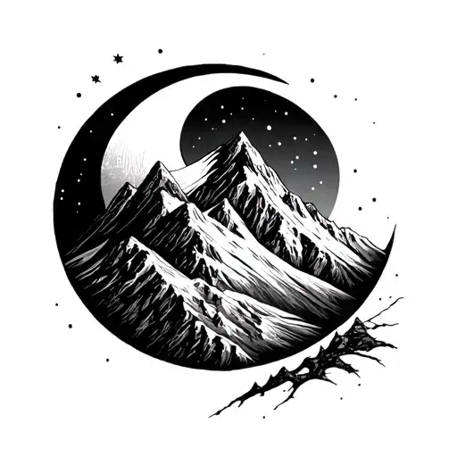 Mountain With First Quarter Moon Phase