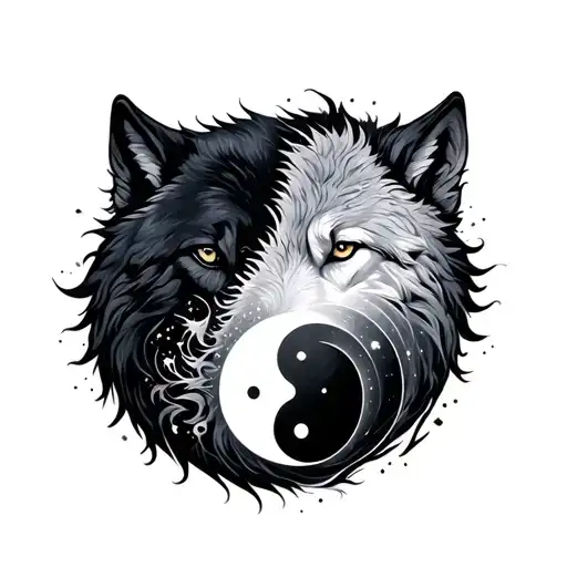 Yin Yang Wolf Sun & Moon Phases