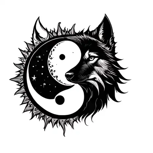 Yin Yang Wolf Sun & Moon Phases