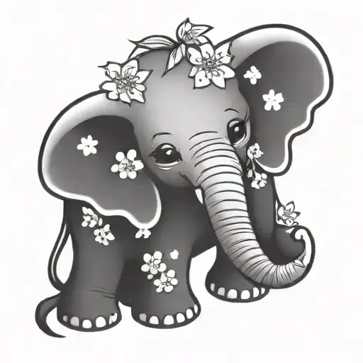 Cute Elephant With Cherry Blossoms