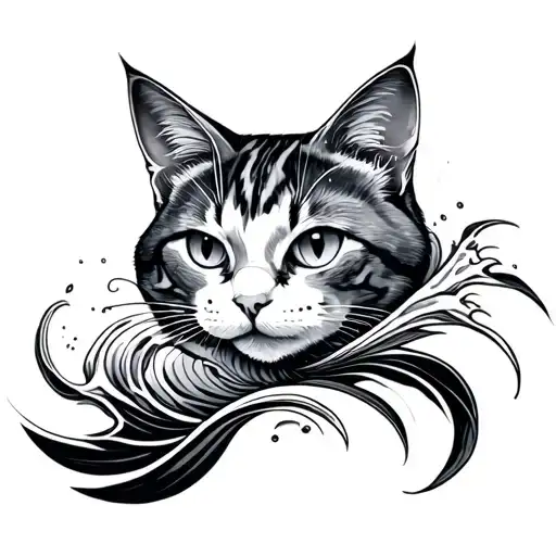 Cat And Waves Flowing