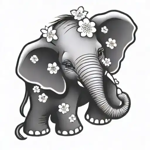 Cute Elephant With Cherry Blossoms