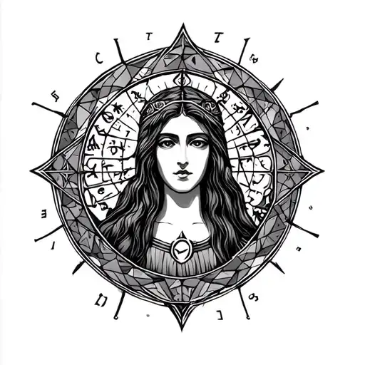 Zodiac Sign Virgin With A Geometric Frame And