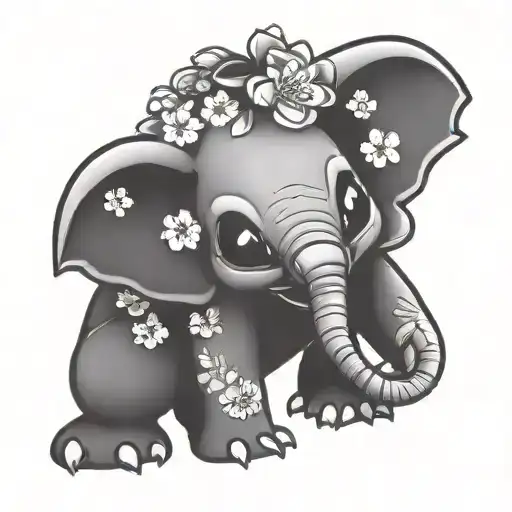 Disney Stitch With Cherry Blossoms Blooming