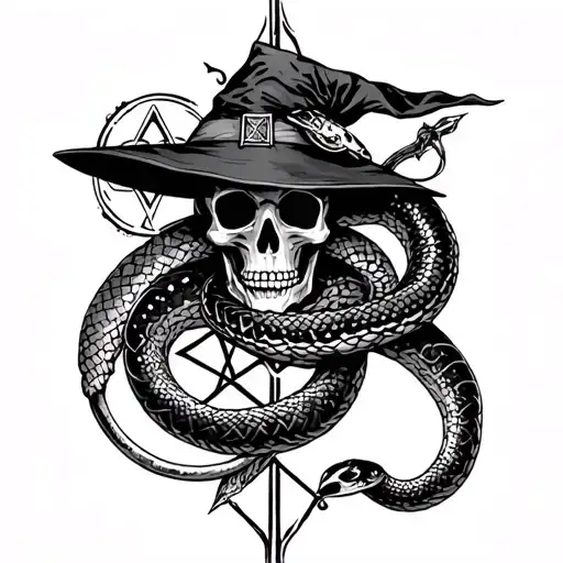 Witch Elements With Skull Pentagram And Snake