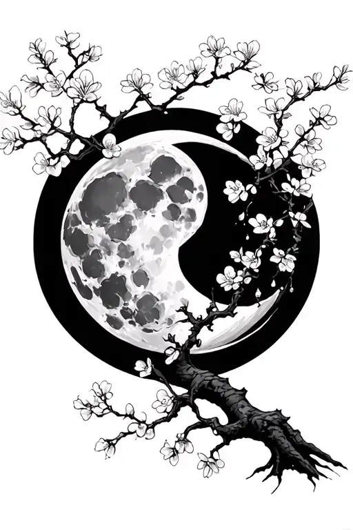 Moon W Cherry Blossom Tree