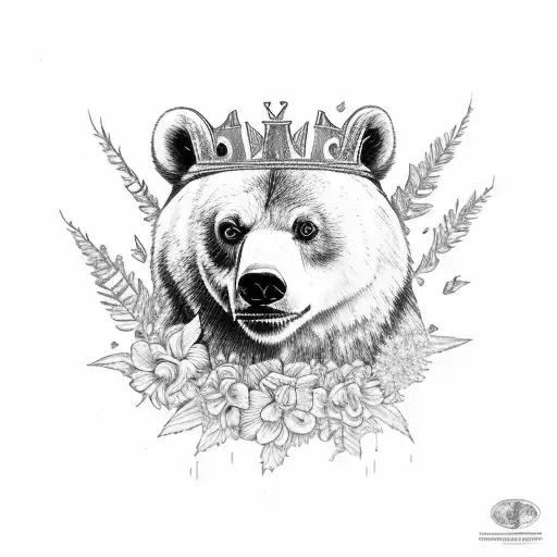 Grizzley Bear Wearing A Crown With Hibiscus Flowers And Palm Trees