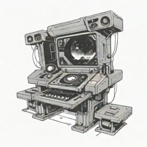 A Futuristic Space Station Dj Booth With Holographic Music Controls And Alien Landscapes