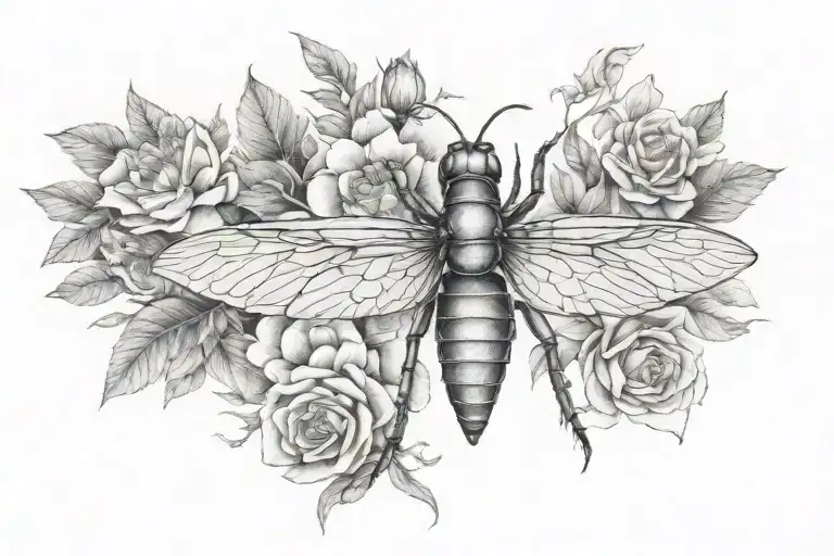 Dragon Fly Turtle Flowers Intertwined