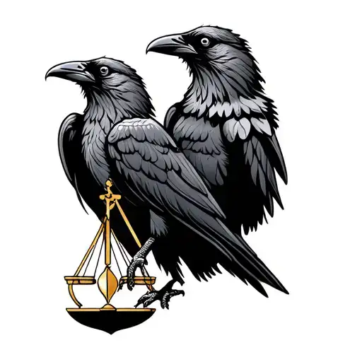 Line Raven With Libra Sign Inertwined