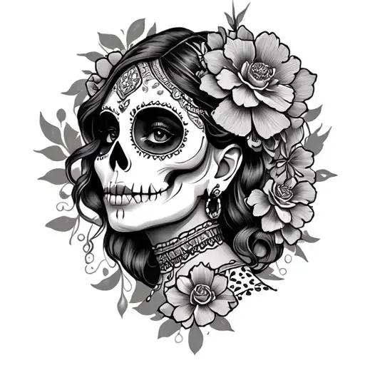 Black And White Mexican Catrina