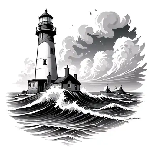 Lighthouse With Crashing Waves