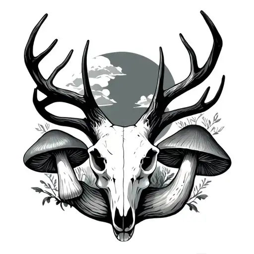 Deer Skull And Mushrooms