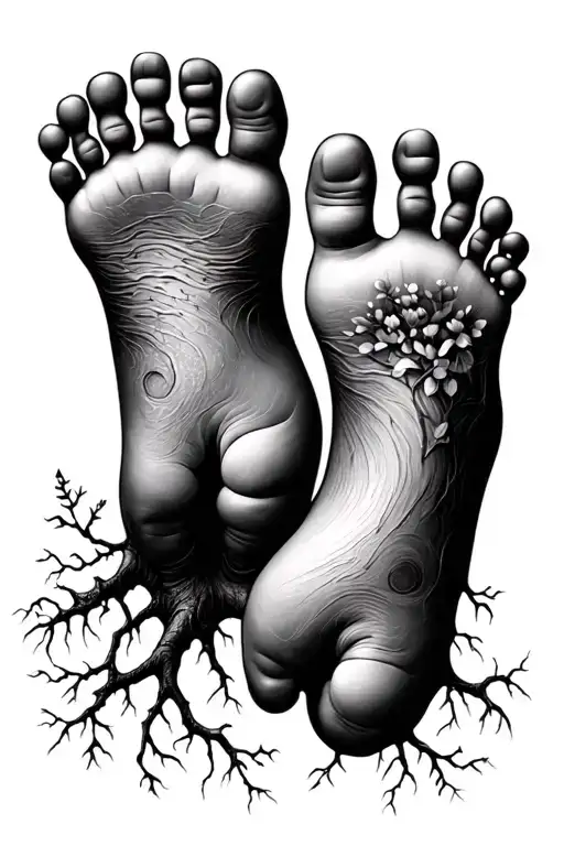 Family Tree With Its Roots Connecting Baby Feet Prints