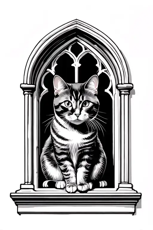 Cat In Cathedral Window Looking