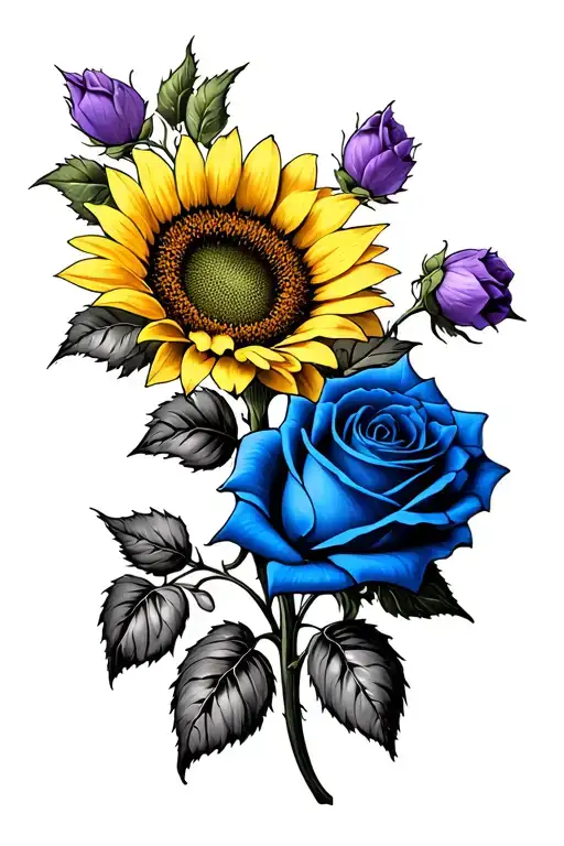 Yellow Sunflower Blooming Blue Rose Wrapped Violet Flowers