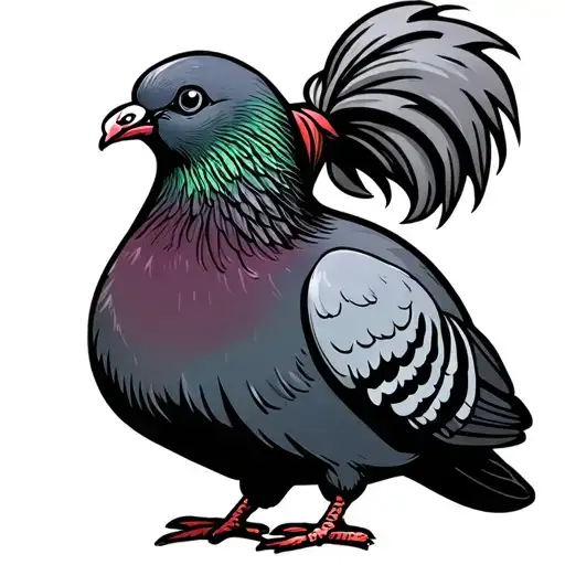 Fat Cartoon Pigeon With A Grey Ponytail