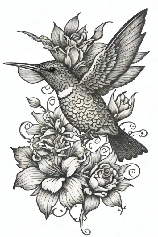 Whimsical Humming Bird Flowers And Frog