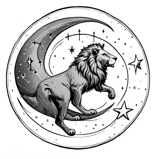 Leo Constellation Intertwined Within Moon And Star