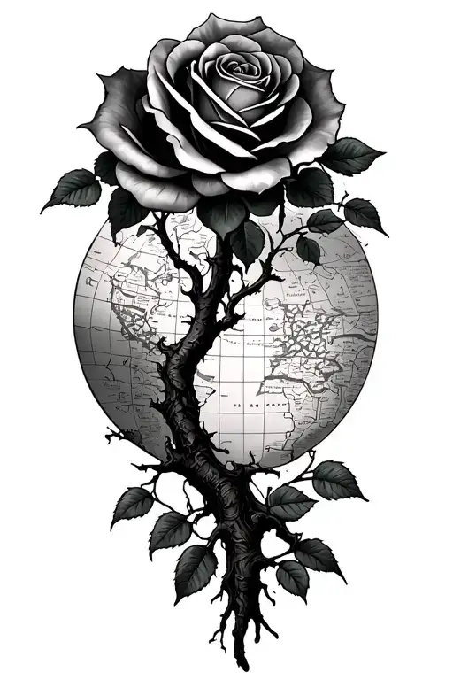 Roses And Willow Tree And Map