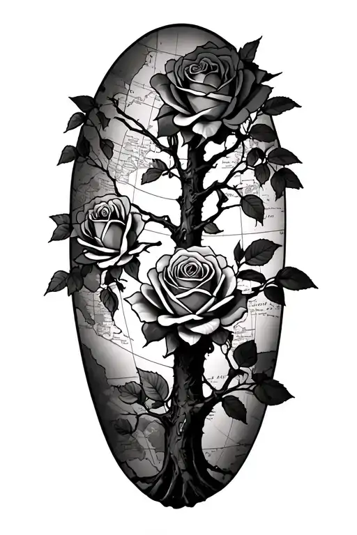 Roses And Willow Tree And Map