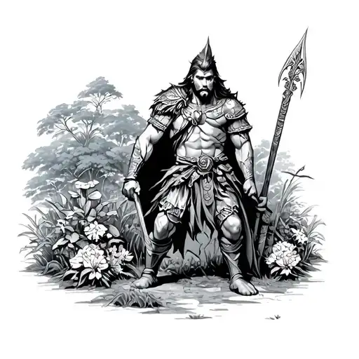 Warrior In Garden Scene