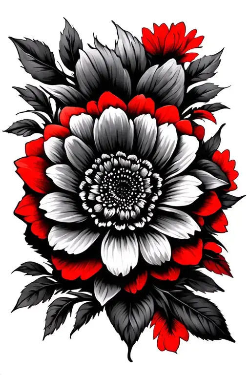 Single Mandela Flower With Black And Red For Hand