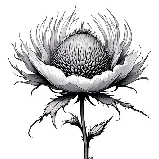 Coquelicot One Line And Realistic Thistle