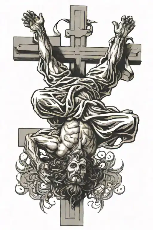 Jesus Christ Hanging Upside Down On Cross With Legs Spread