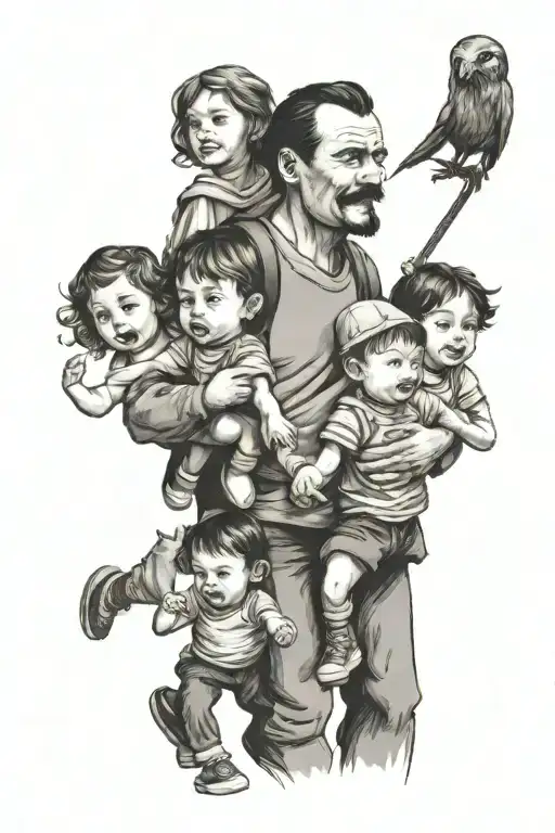 Father Carrying Children Walking