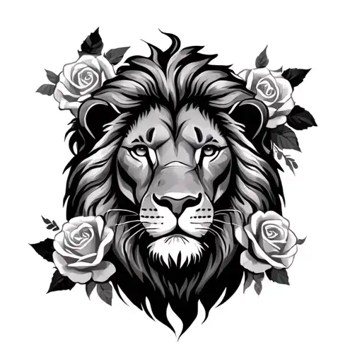Lion With Roses