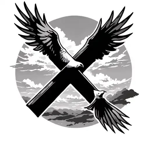 3 Cross Scene With A Dove Flying Overhead With Sky