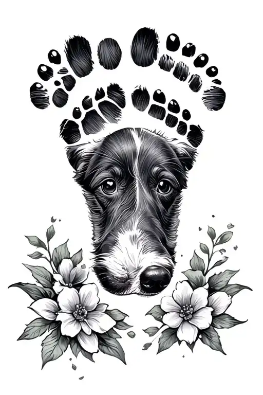 Baby And Dog Footprint Intertwined