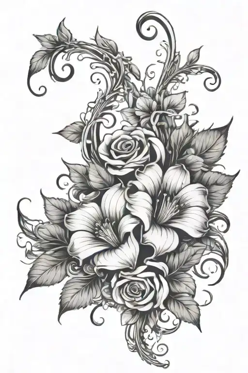 Diferent Types Of Flowers And Vines Going Down My Back Wrapping To My Hip