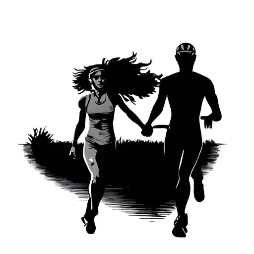 Triathlon Race And Wife Holding Hands And Walking