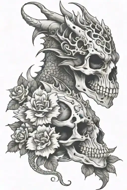 Dragon Skull And Flower
