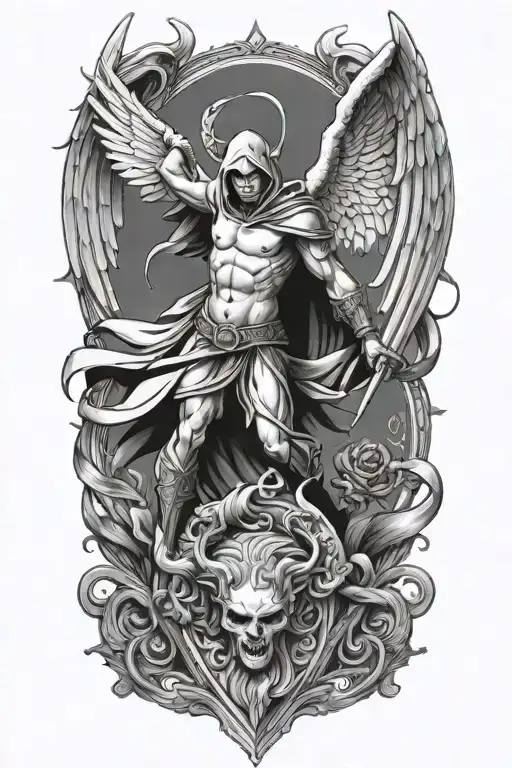 Hooded Arch Angel Defeating A Demon