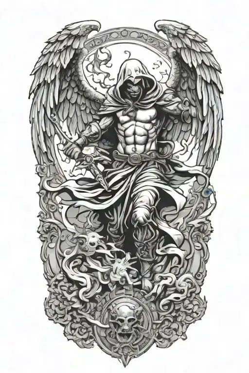 Hooded Arch Angel Defeating A Demon