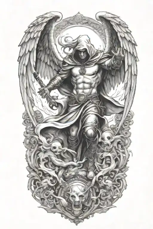 Hooded Arch Angel Defeating A Demon