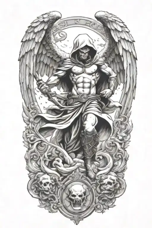 Hooded Arch Angel Defeating A Demon