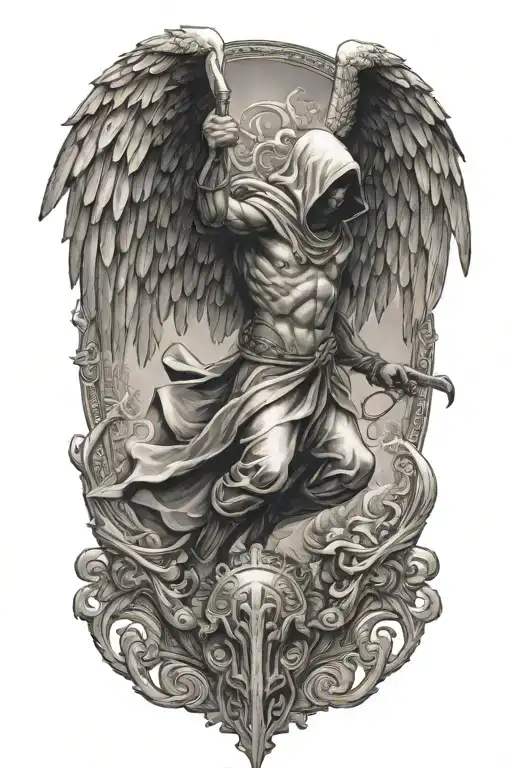 Hooded Arc Angel Flying Down To Defeat Demon Beast