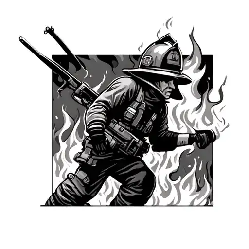 Firefighter Battling Flames