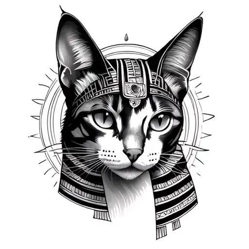 Egyptian Cat Black Fine Line Tattoo Orus Eye Inside