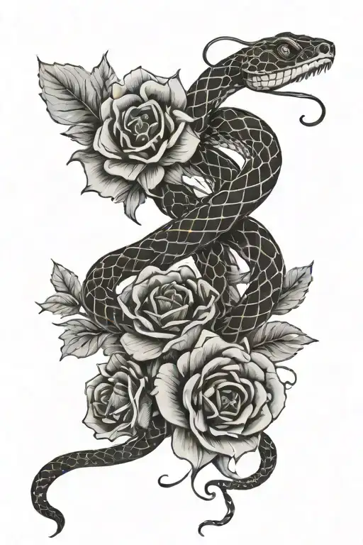 Feminine Snake And Flowers
