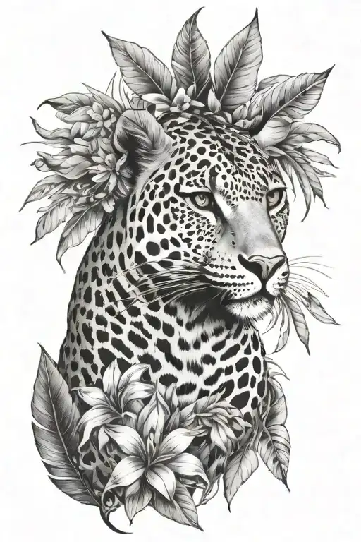 A Botanical-themed Leopard With Bird Of Paradise Flowers In The Background