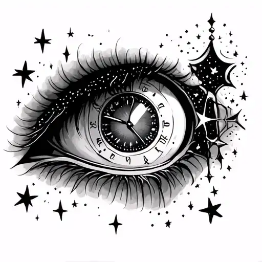 Teary Eye With Clock And Stars In Space