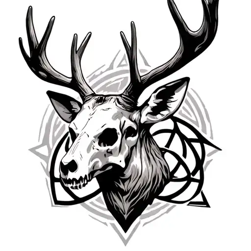 Front Facing Dear Skull With A Triquetra Between Its Antlers