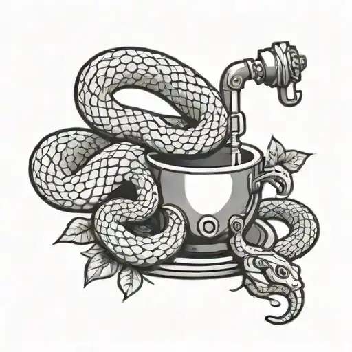 A Tattoo Machine Intertwined With A Snake Slithering Through Coffee Beans