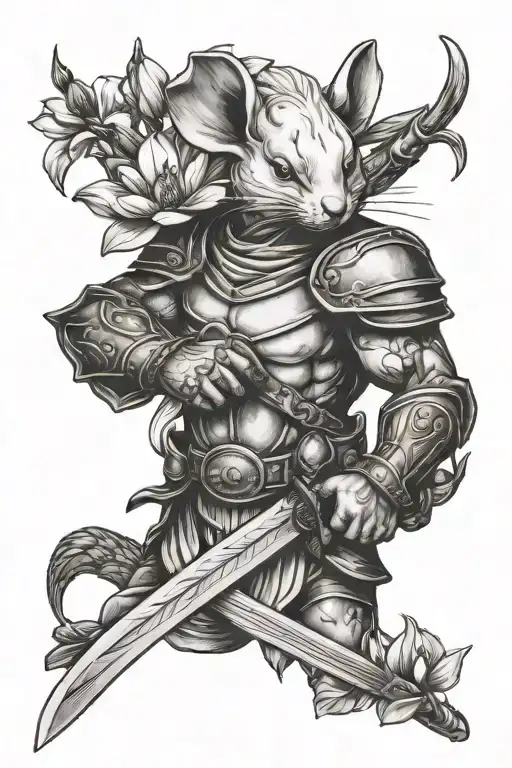 Magnolia Plants With Warrior Mouse Holding A Sword